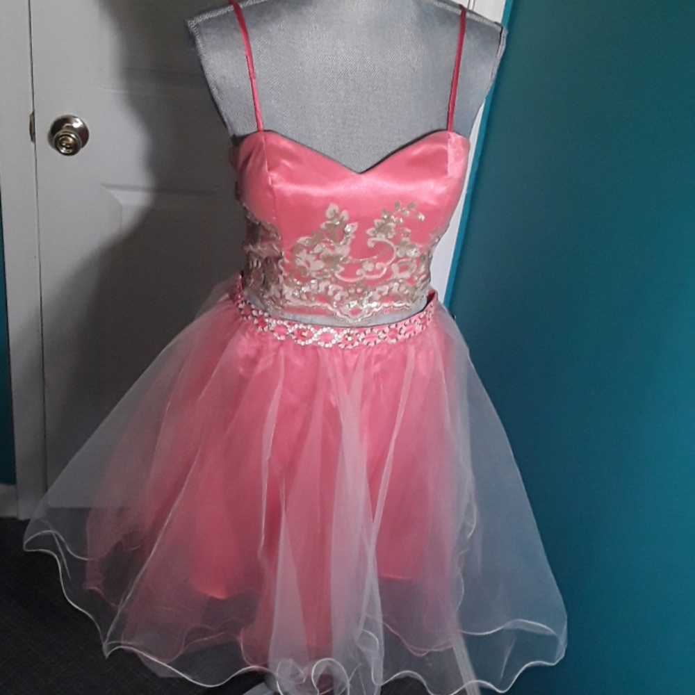 Two pieces gold sequins coral